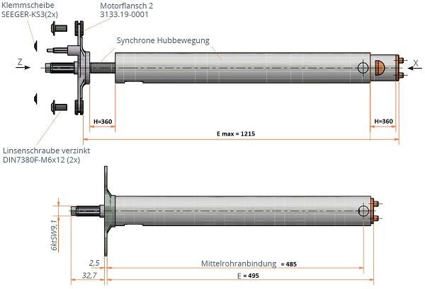Synchronteleskop_SpindeleinheitRPLtQgM8ebhpB Synchronteleskop-Spindeleinheit mit Motoradapter l Einbaumaß 495mm