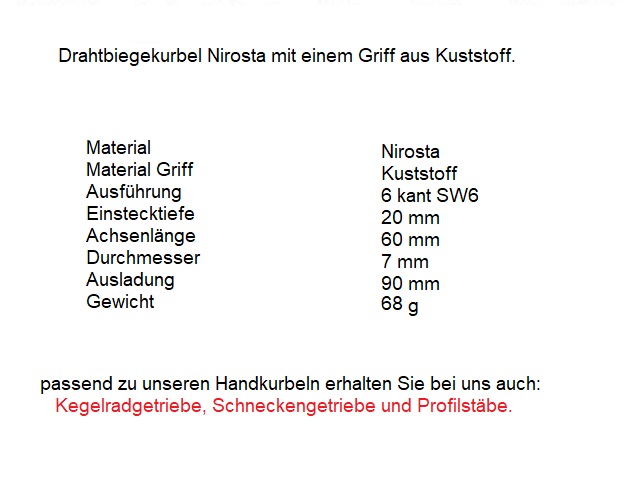 Handkurbel 6kt SW6 l Achsenlänge 60mm l Ausladung 90mm l Einstecktiefe 20mm Zeichnung2