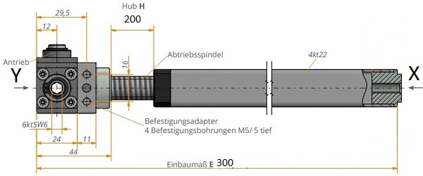 Kegelradgetriebe mit Spindeleinheit 300 / 200 / TR 14x3 links