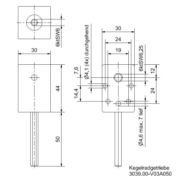 Kegelradgetriebe4Nm_Ausladung_50mm_zeichnung2 Kegelradgetriebe 4 Nm Ausladung 50mm Zeichnung1