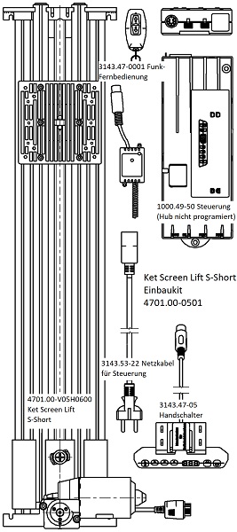 Ket-Screen, TV-Lift bis 25kg 600mm Hub Zeichnung1