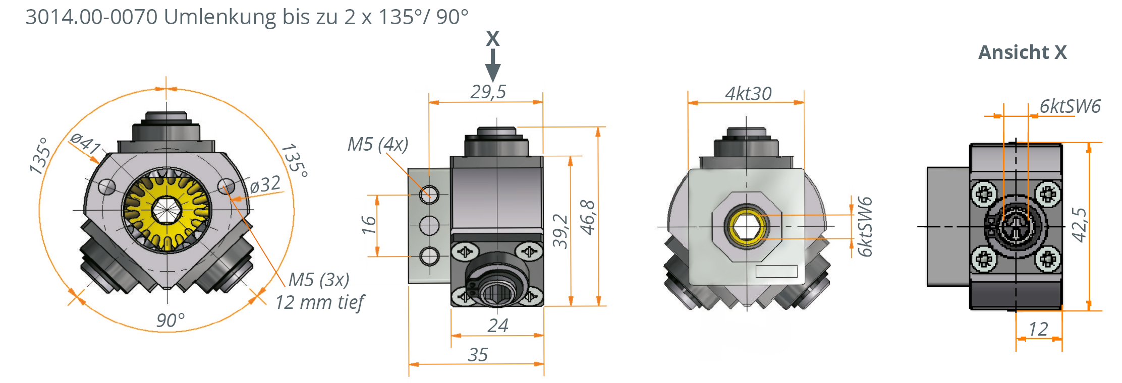 Deflection gear unit 3014