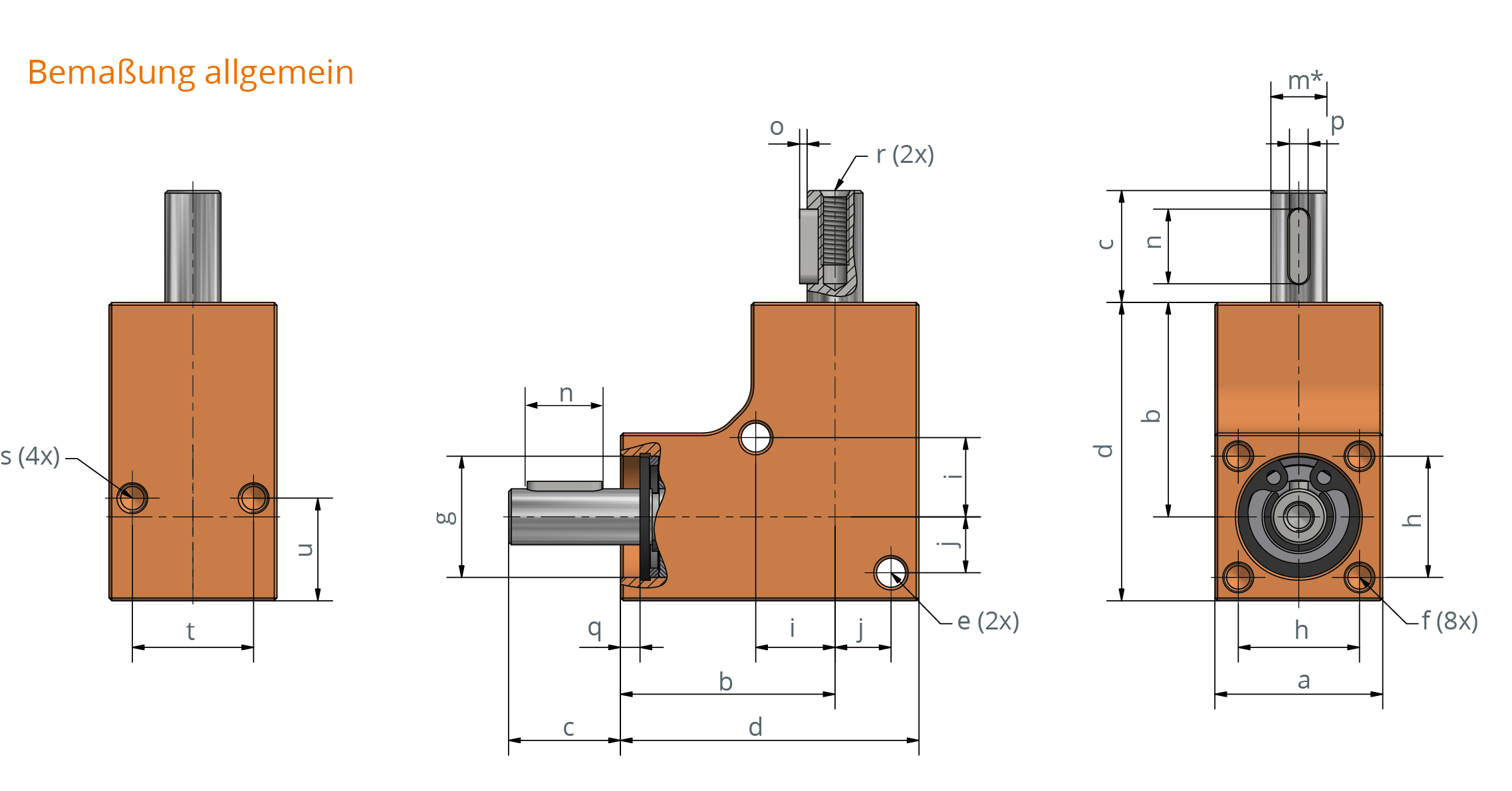 Technische Zeichnung Winkelgetriebe Ket-Bee 200X L mit Abmessungen