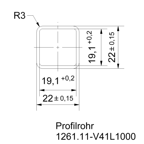 Profilrohr_Aluminium_Vierkant_1000mm_Zeichnung Profilrohr l Außen 4kt l Innen 4kt l 1000mm Zeichnung