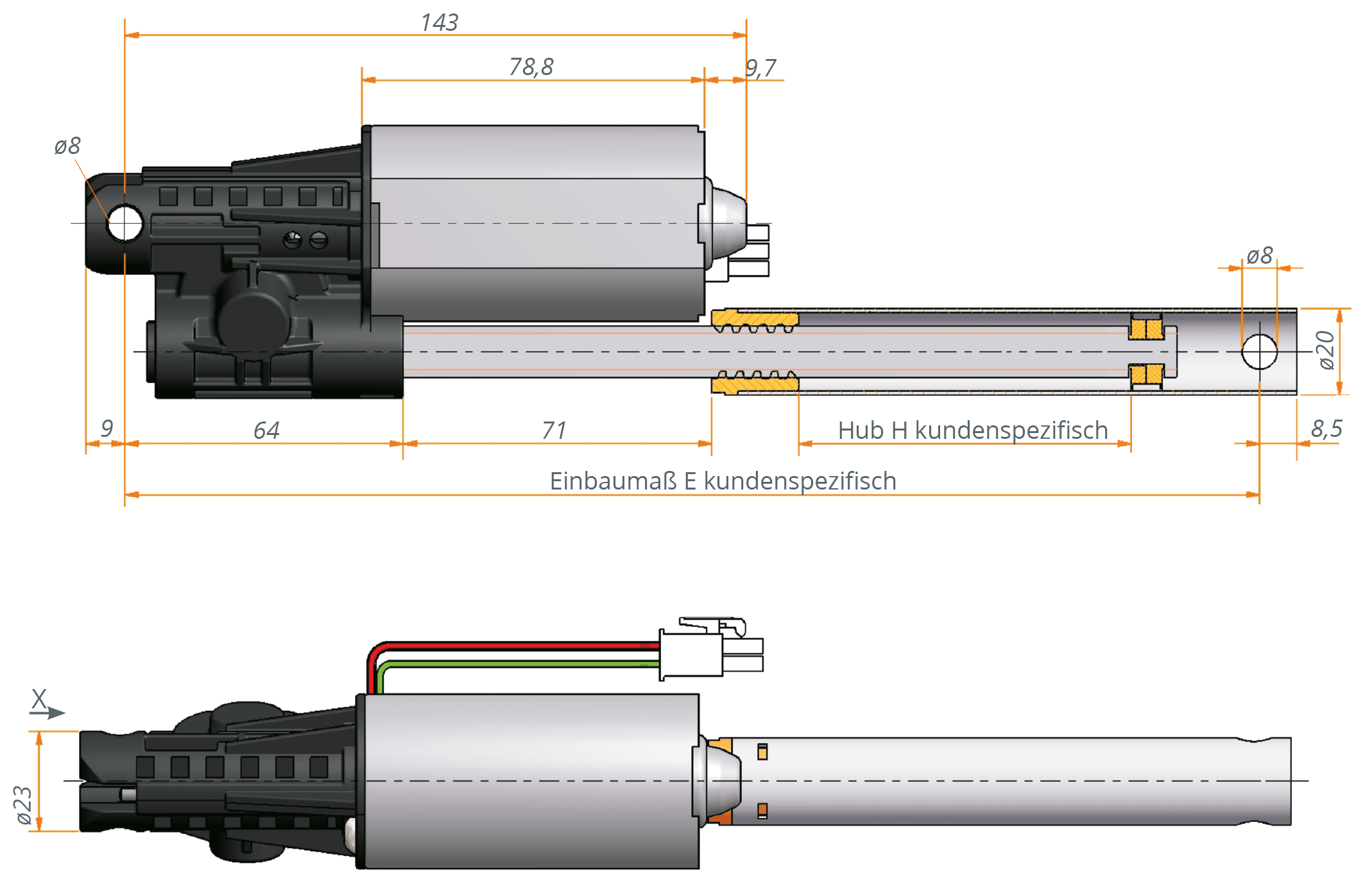 Inline spindle drive 3122 Technische Zeichnung Inline-Spindelantrieb