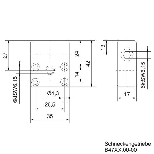 Schneckengetriebe 2,5:1 Zeichnung