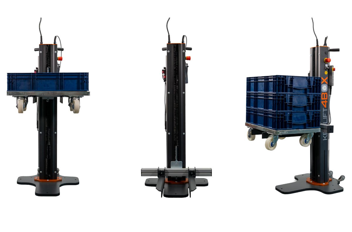 Elektrisches Hubgerät KET-LIFT4BOX in Front- und Seitenansicht Elektrisches Hubgerät KET-LIFT4BOX in Front- und Seitenansicht
