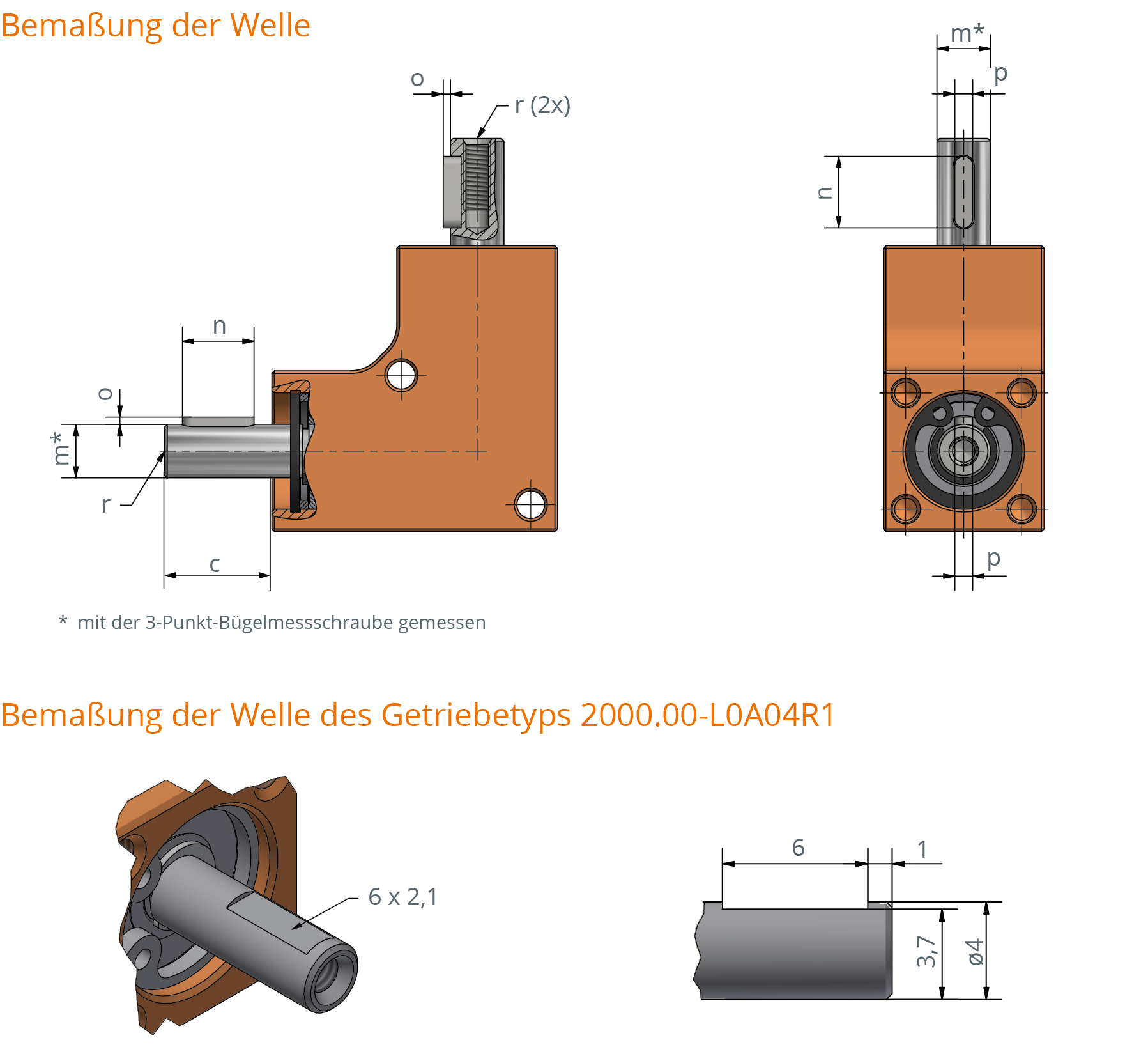 Technische Zeichnung des Winkelgetriebes Ket-Bee 200X mit Maßen und Details.