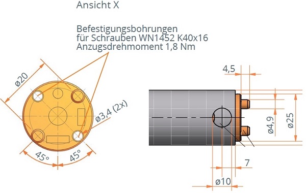 Synchronteleskop_Spindeleinheit_Zeichnung Synchronteleskop-Spindeleinheit mit Motoradapter l Einbaumaß 500mm Zeichnung