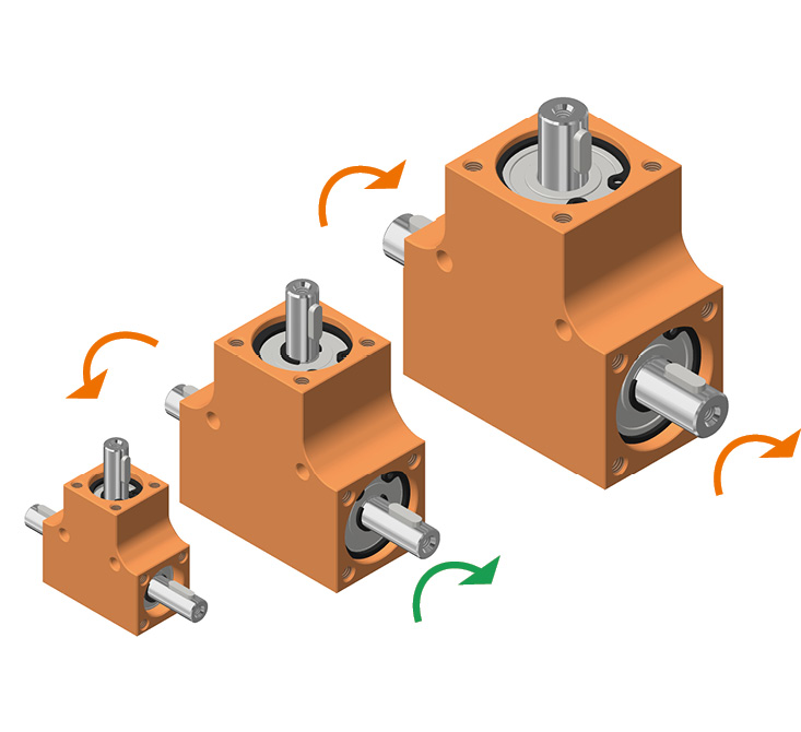 Angular gearbox Ket-Bee 200X T with three solid shafts (synchronous / counter-rotation)