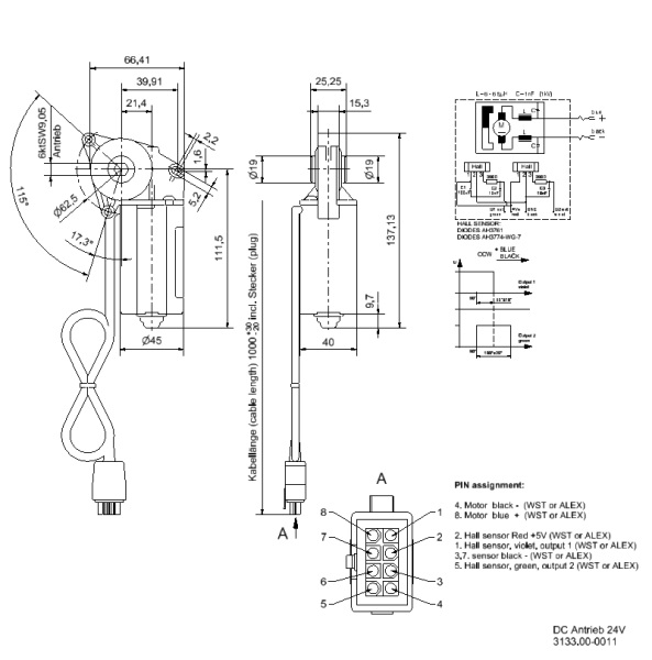 DC Getriebemotor 24V l 3,5 Nm l 6kt SW 9 Zeichnung1