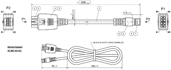 Motorkabel 1000mm Länge compact KTS Zeichnung