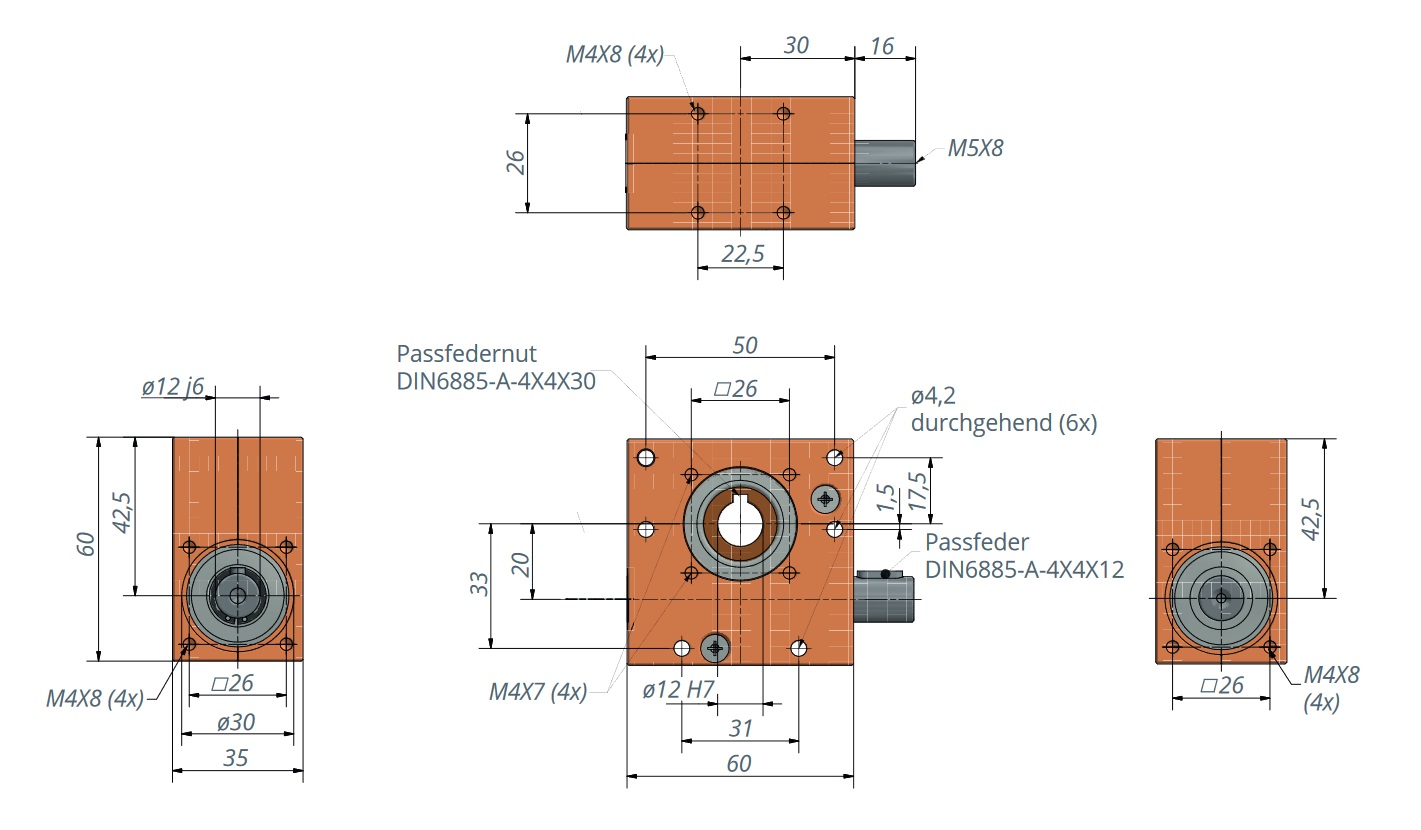 Schneckenradgetriebe 1,5-15 Nm Zeichnung