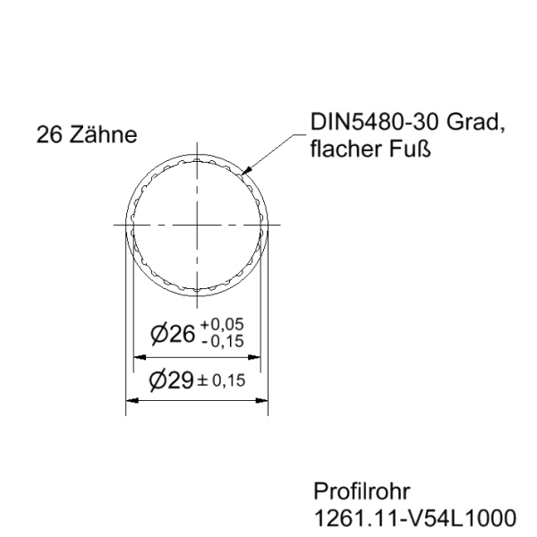 Profilrohr_Aluminium_Vielzahnprofil_26_Zhne_1000mm_Zeichnung Profilrohr l Vielzahnprofil innen l 26 Zähne l 1000mm Zeichnung