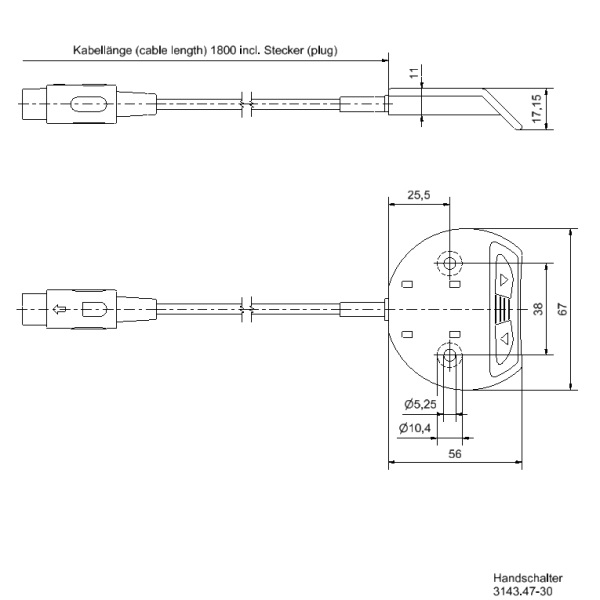 Einfacher Handschalter HSM-OD-2LD Rev6 Zeichnung