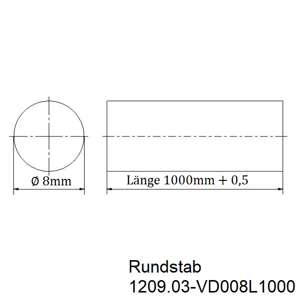 Profilstab_Rundstab_Durchmesser_8mm_1Meter_Zeichnung Profilstab l rund l Automatenstahl  Ø 8 mm / 1000 mm