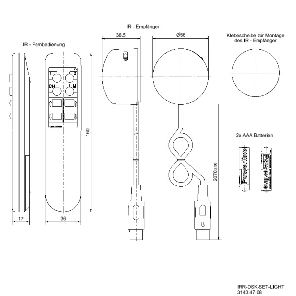 Infrarot-Handschalter IRR-DSK-Set-Light Zeichnung
