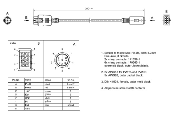 3143-53-21 Adapterkabel / Motoranschluss Molex an MAS Adaperkabel 200mm