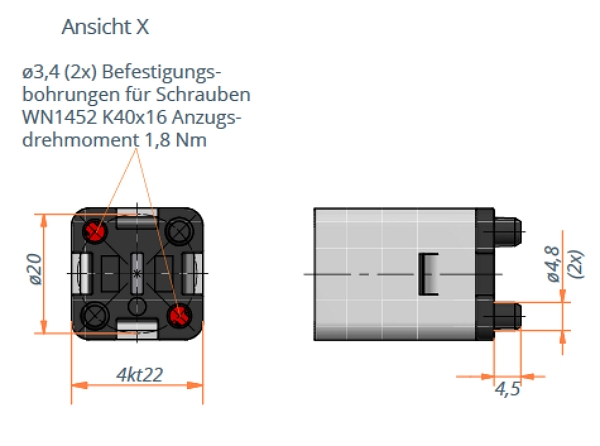 Spindeleinheit mit Motoradapter mit Motorbefestigung Zeichnung1