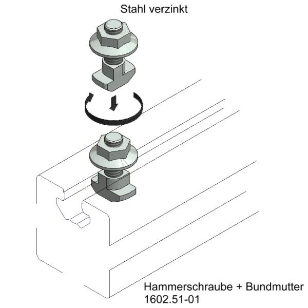 Hammerschraube Bundmutter Montageprofile Zeichnung