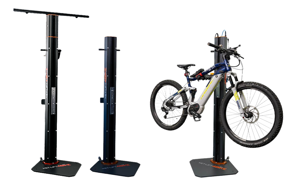 KET-LIFT 4BIKE in drei Ansichten: manuelle Variante, elektrische Variante und mit montiertem E-Bike KET-LIFT 4BIKE in drei Ansichten: manuelle Variante, elektrische Variante, und mit montiertem E-Bike