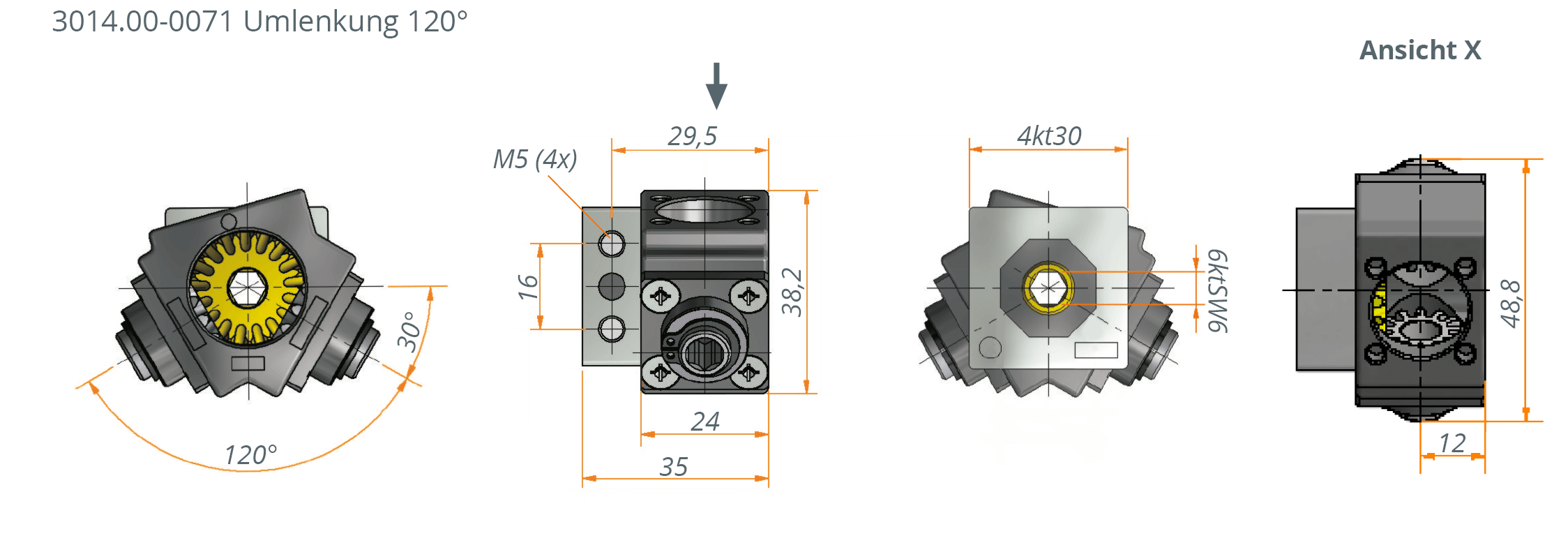 Deflection gear unit 3014