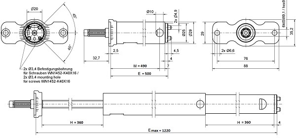 Synchronteleskop_Spindeleinheit_Zeichnung2 Synchronteleskop-Spindeleinheit mit Motoradapter l Einbaumaß 500mm Zeichnung2