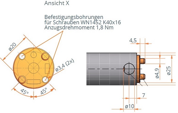 Synchronteleskop-Spindeleinheit mit Motoradapter l Einbaumaß 495mm Zeichnung
