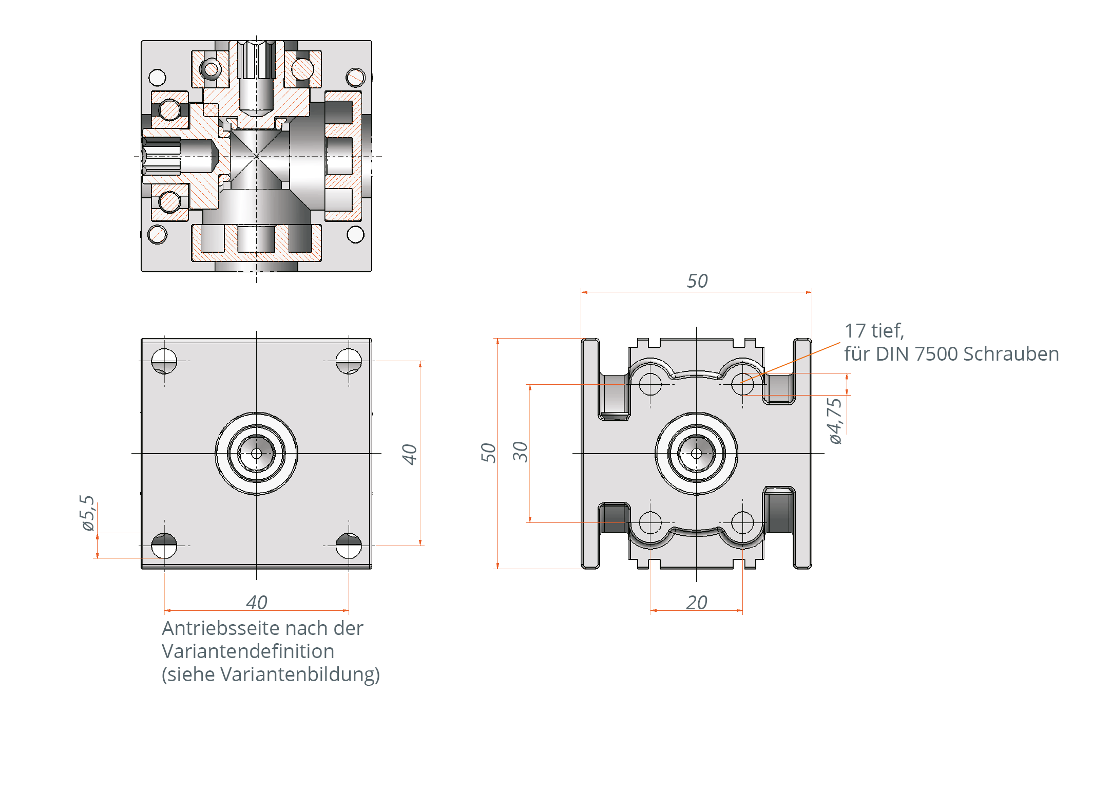 Kegelradgetriebe 3869 - 3872 mit Sackloch Kegelradgetriebe 3869 - 3872 mit Sackloch