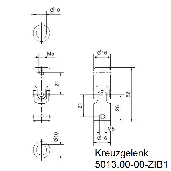 Kreuzgelenk_Stahl_16mm_beidseitige_Bohrung_10mm_1_Stck_Zeichnung Stahl Kreuzgelenk l Ø 16mm l beidseitig Bohrung 10mm l 1 Stück Zeichnung