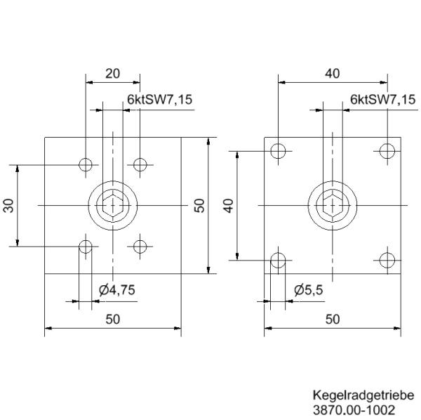 Kegelradgetriebe innen 6kt SW7 / 2