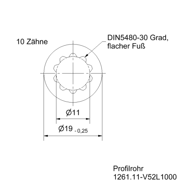 Profilrohr_Aluminium_Vielzahnprofil_10_Zhne_1000mm_Zeichnung Profilrohr l Vielzahnprofil innen l 10 Zähne l 1000mm Zeichnung