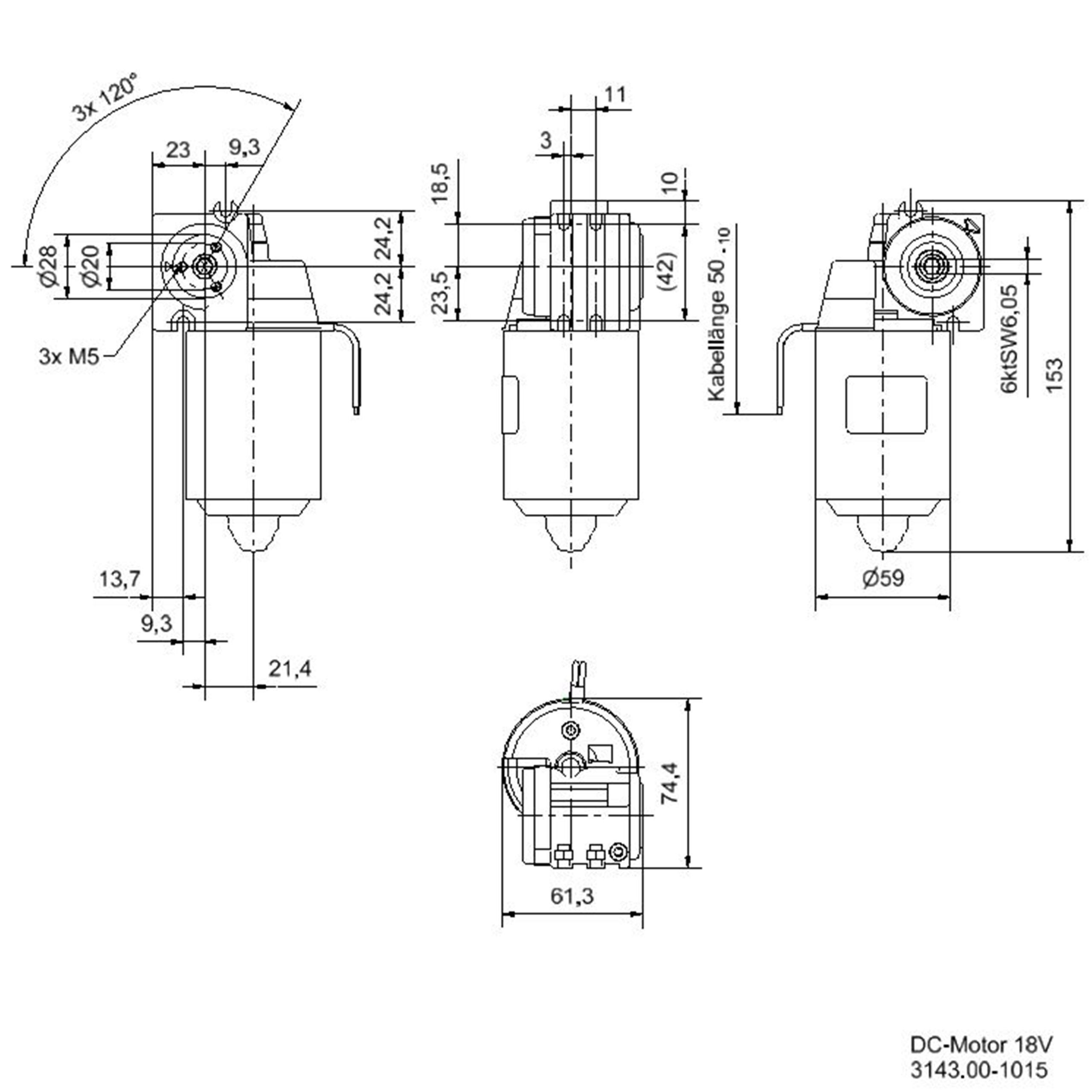 DC 18 Getriebemotor innen 6kt SW6