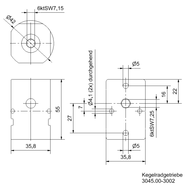 _Umlenkgetriebe_bevelgear_3045_00-3002-3 Kegelradgetriebe 5,5 Nm 1:1 oder 2:1 2:1 / ohne