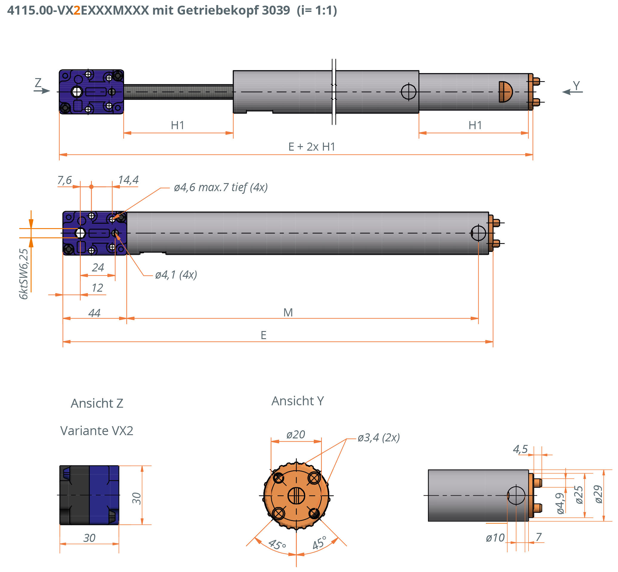 Technical Drawing Bevel Gearbox with Synchronous Telescopic Spindle