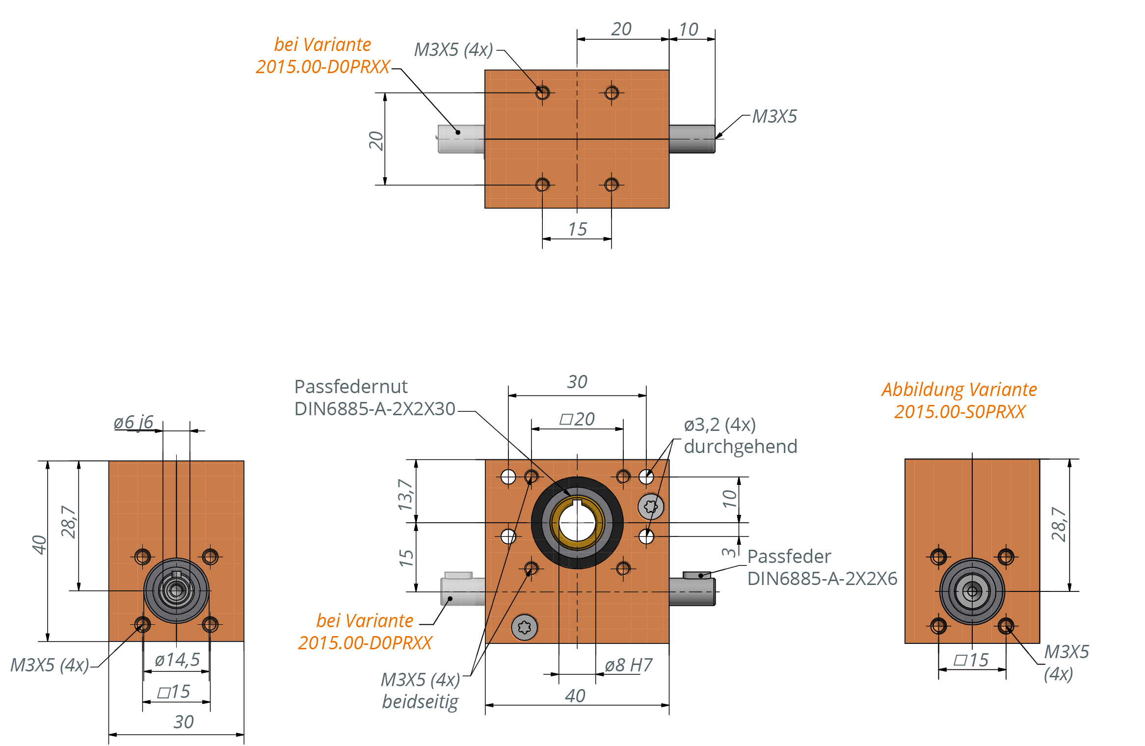 Worm gearbox with keyway  47:1 - 1:1 | centre distance 15mm | 1Nm - 3Nm