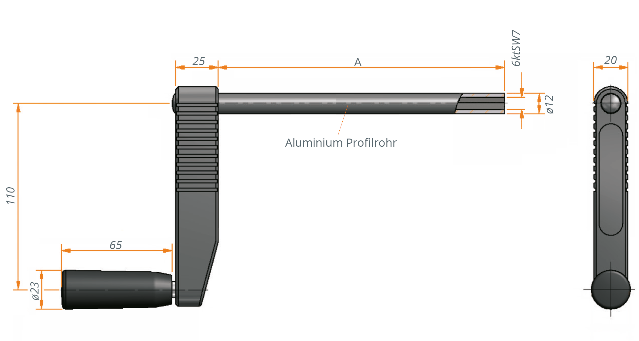 5187 Hand cranks inside 6ktSW 7 Technische Zeichnung Handkurbel 6ktSW7