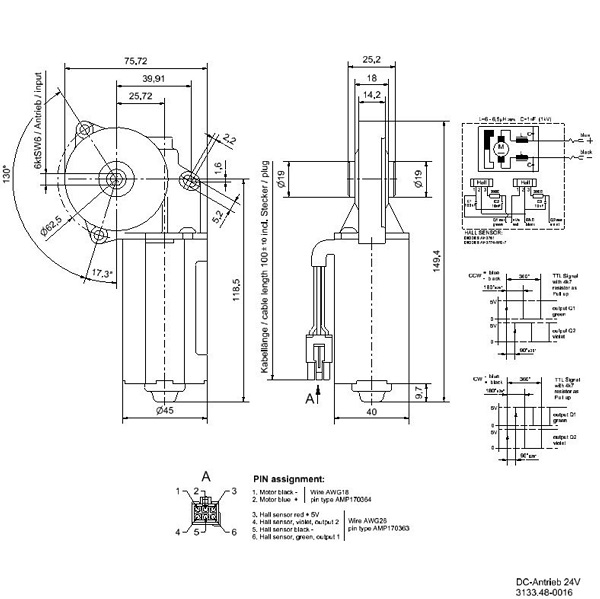 DC_Motor_mit_Getriebe_24V_5Nm_6kt_SW6_Zeichnung DC Getriebemotor 24V l 5 Nm l Antrieb 6kt SW6 Zeichnung