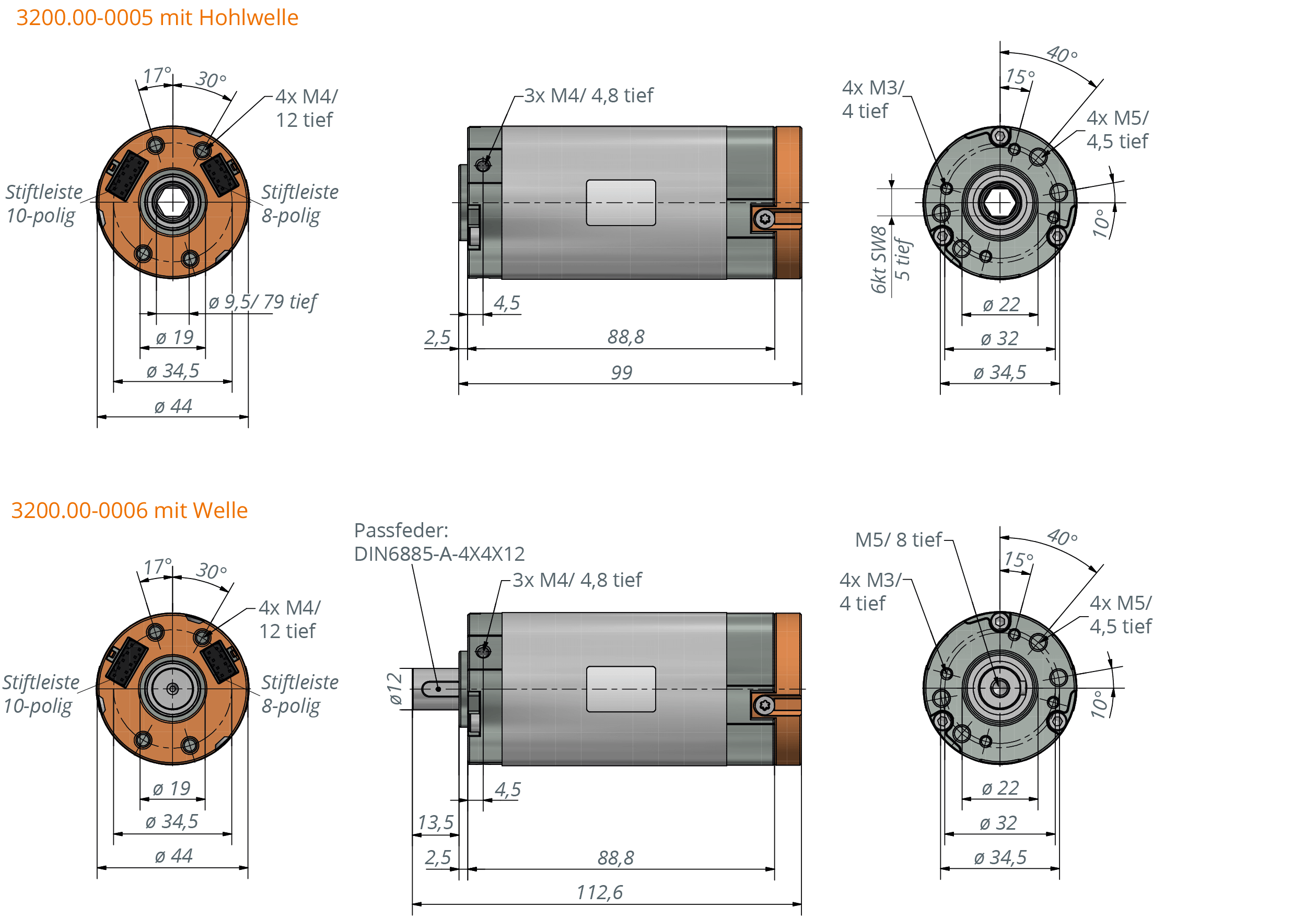 t-Rex 3200 I-44-89-L41 S2 (long version, focus torque)at 24 VDC Technische Zeichnung BLDC-Motor 3200