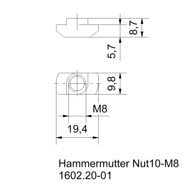 Hammermutter Nut 10 M8 Zeichnung1