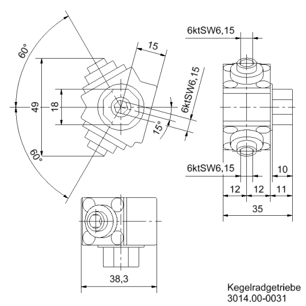 Winkelgetriebe 1,33:1 120° / 240° / 2 Nm / glasfaserverstärkter Kunststoff / nein