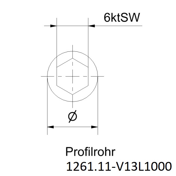 Profilrohr l Stahl l Außen rund Ø9mm l Innen 6kant SW6 l Länge 1000mm Zeichnung