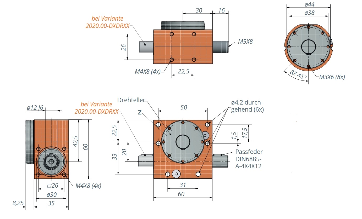 Schneckengetriebe mit Drehteller und zwei Antriebszapfen 1,5 Nm - 15 Nm l 1:1 - 65:1