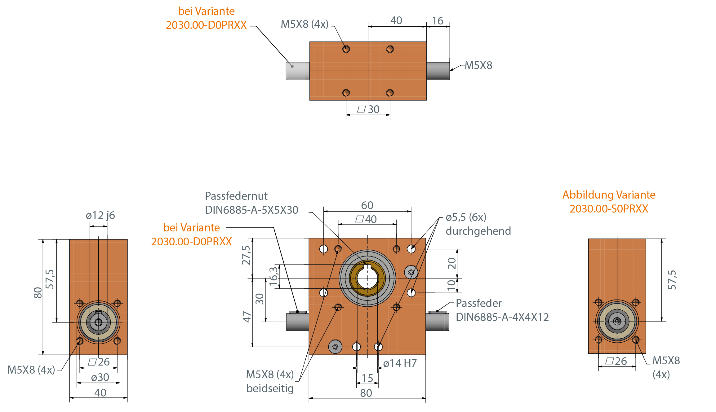 Schneckengetriebe Ket-Motion 2030 mit Passfedernut    Schneckengetriebe Ket-Motion 2030 mit Passfedernut