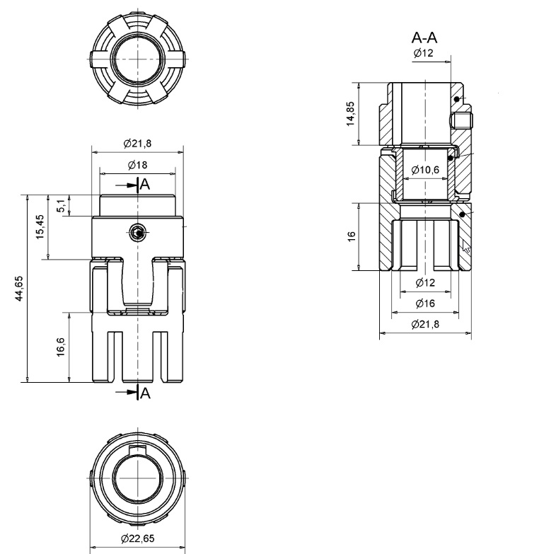 Klauenkupplung 12mm Ø  4P9 / für Keilwellenprofil (DIN5463 6x12x20)