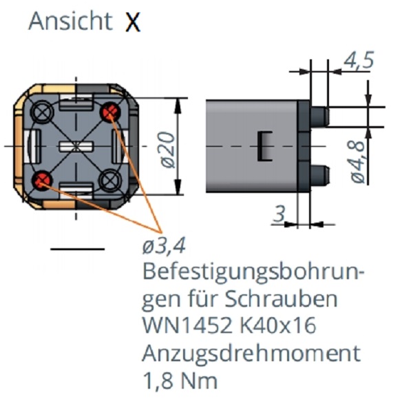 Kegelradgetriebe_mit_Spindeleinheit_Hub200_rechts_Zeichnung Kegelradgetriebe mit Spindeleinheit 300 / 200 / TR 14x3 rechts