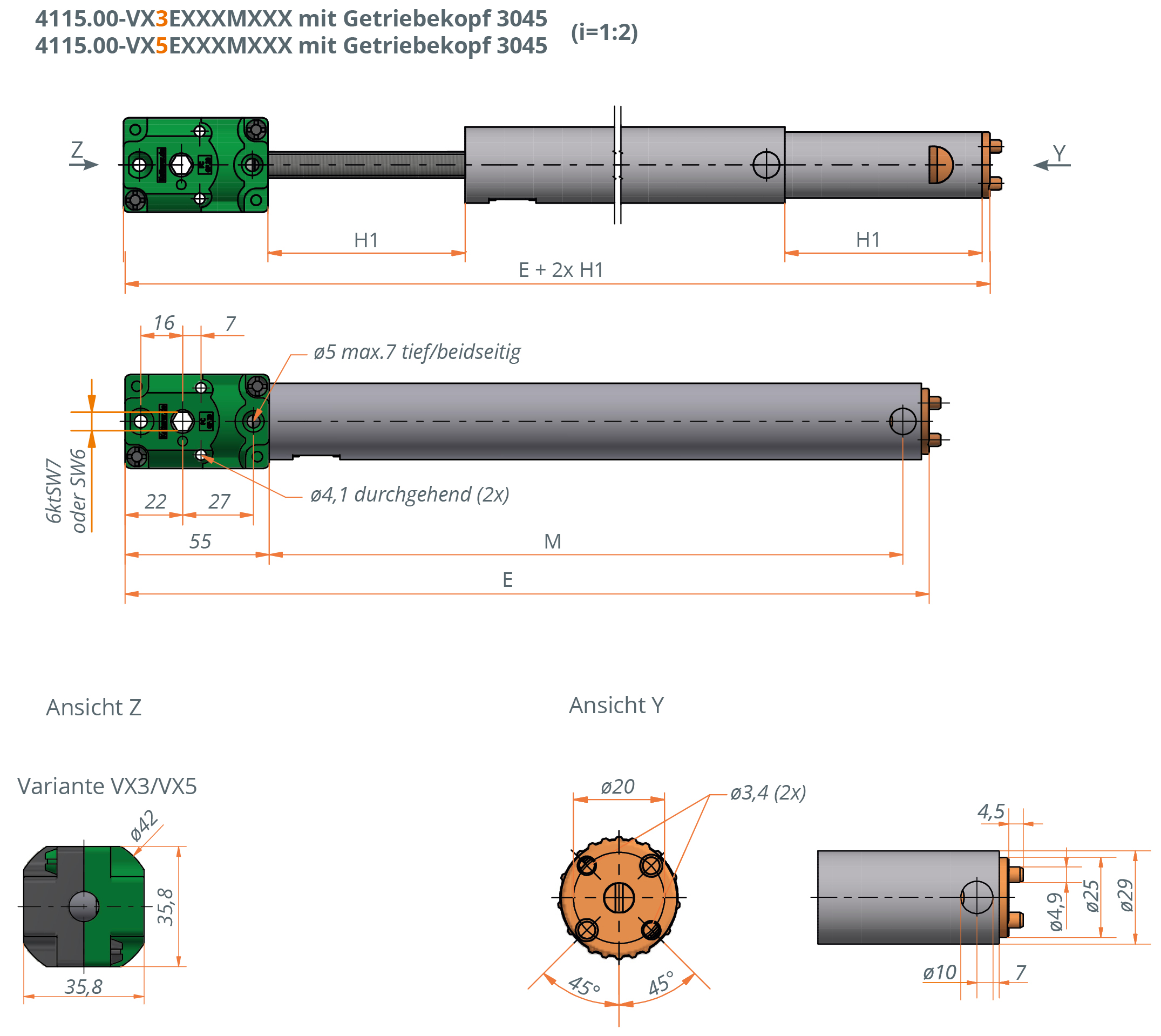 Technical Drawing Bevel Gearbox with Synchronous Telescopic Spindle