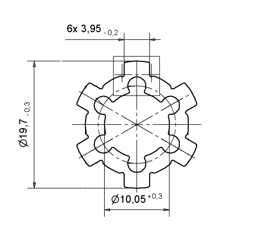 Profilrohr l Keilnarbenprofil DIN 5463-6x16x20 l 6 Zähnel Länge 1000mm/2000mm