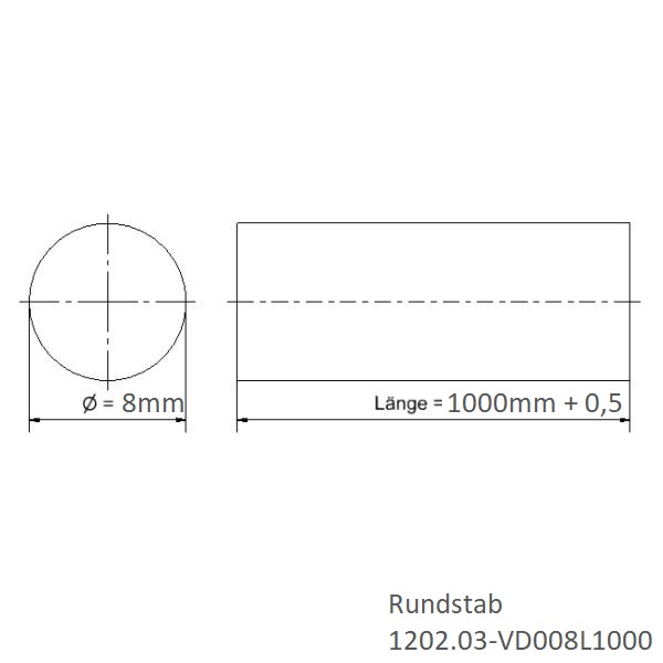 Rundstab POM Ø 8 mm 1Meter Zeichnung