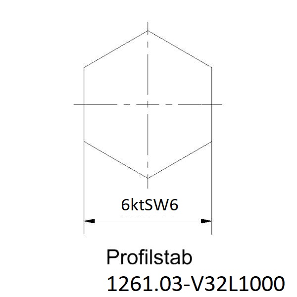 Profilstab 6kt SW6, 1000mm Edelstahl 1.4305 Zeichnung